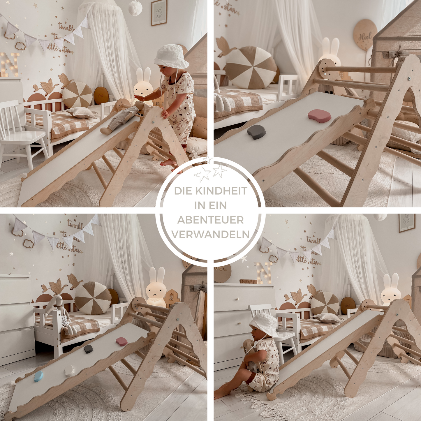 MAMOI® Klettergerüst indoor, Kletterdreieck mit rutsche holz, Baby kinder klettern, Kletterturm rutschbrett, Kletterbogen kinderrutsche, Regenbogenwippe, Montessori spielzeug ab 1 jahr 2/3 jahre-5