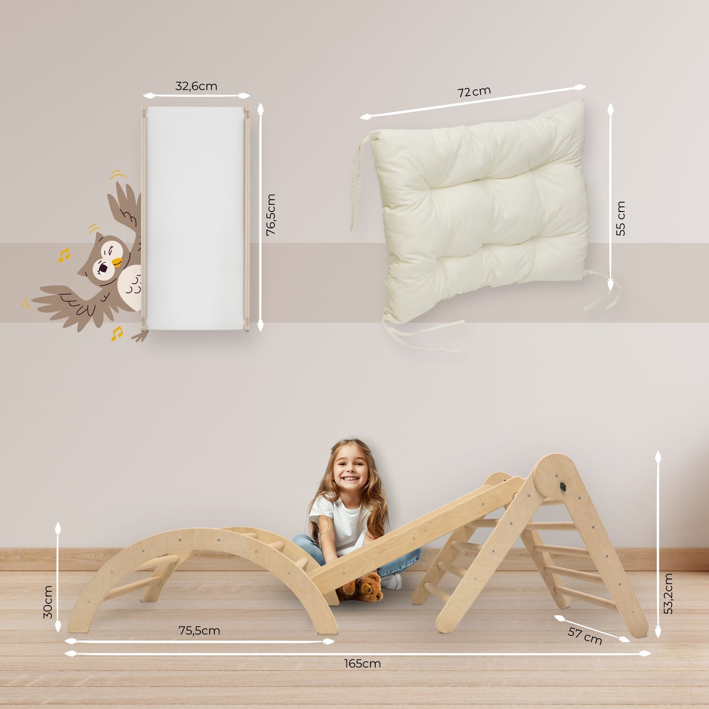 MAMOI® Klettergerüst Kletterdreieck Indoor 4 in 1 SET. Montessori Kletterbogen mit Kissen, Indoor Spielplatz 1-3 Jahre und Rutsche für Kinder.-5