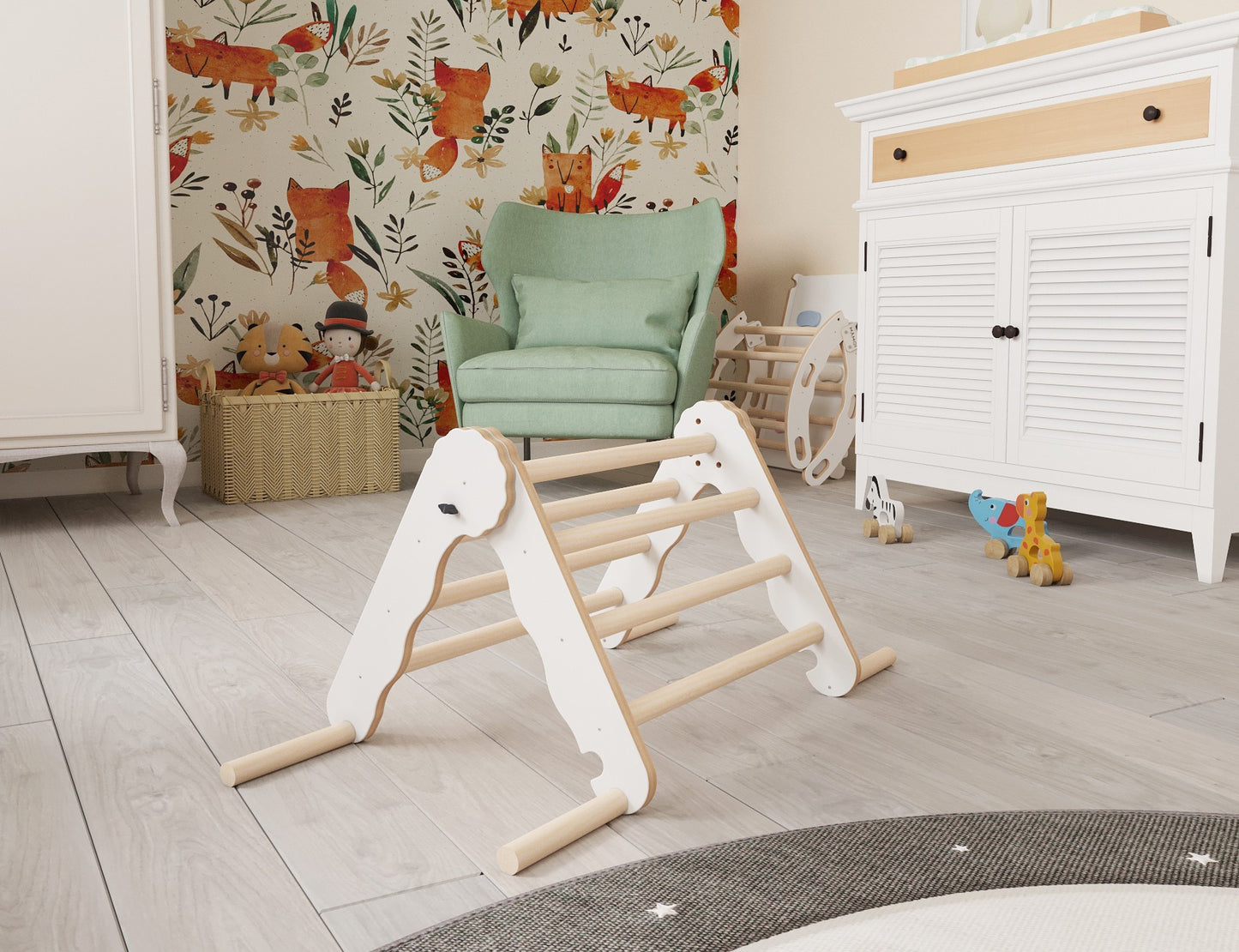 MAMOI® Klettergerüst indoor, Kletterdreieck aus holz, Baby kinder klettern, Kletterturm, Kletterbogen, Regenbogenwippe, Montessori spielzeug ab 1 jahr 2/3 jahre-1