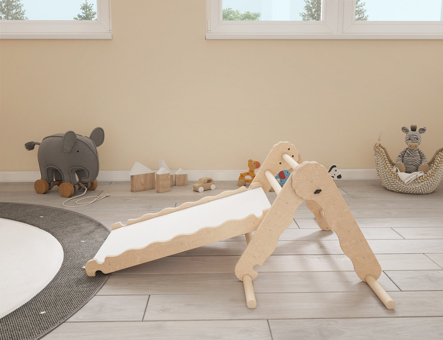 MAMOI® Klettergerüst indoor, Kletterdreieck mit rutsche holz, Baby kinder klettern, Kletterturm rutschbrett, Kletterbogen kinderrutsche, Regenbogenwippe, Montessori spielzeug ab 1 jahr 2/3 jahre-2