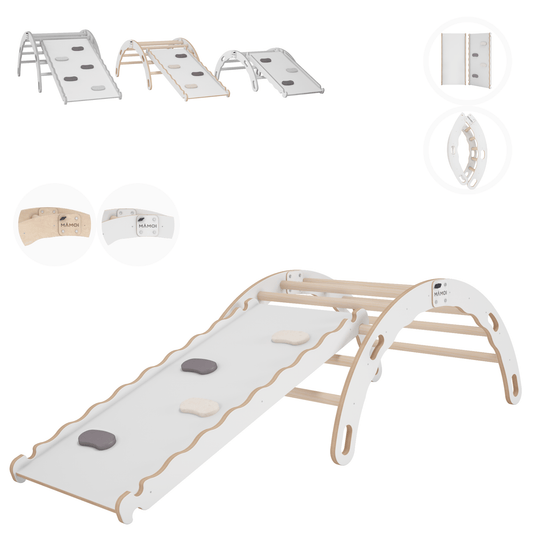 MAMOI® Kletterbogen mit rutsche, Kletterdreieck, Baby klettern, Regenbogenwippe aus holz, Holzbogen für Kinder, Rutschbrett für spielplatz, Klettergerüst indoor ab 1 jahr 2/3 jahre, Montessori-0