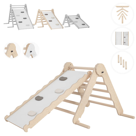 MAMOI® Klettergerüst indoor, Kletterdreieck mit rutsche holz, Baby kinder klettern, Kletterturm rutschbrett, Kletterbogen kinderrutsche, Regenbogenwippe, Montessori spielzeug ab 1 jahr 2/3 jahre-0