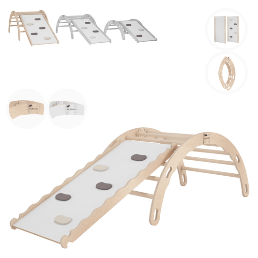 MAMOI® Kletterbogen mit rutsche, Kletterdreieck, Baby klettern, Regenbogenwippe aus holz, Holzbogen für Kinder, Rutschbrett für spielplatz, Klettergerüst indoor ab 1 jahr 2/3 jahre, Montessori-0
