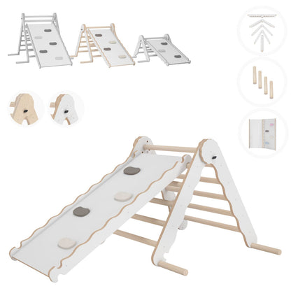 MAMOI® Klettergerüst indoor, Kletterdreieck mit rutsche holz, Baby kinder klettern, Kletterturm rutschbrett, Kletterbogen kinderrutsche, Regenbogenwippe, Montessori spielzeug ab 1 jahr 2/3 jahre-0
