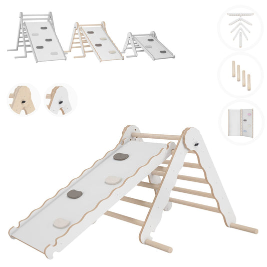 MAMOI® Klettergerüst indoor, Kletterdreieck mit rutsche holz, Baby kinder klettern, Kletterturm rutschbrett, Kletterbogen kinderrutsche, Regenbogenwippe, Montessori spielzeug ab 1 jahr 2/3 jahre-0