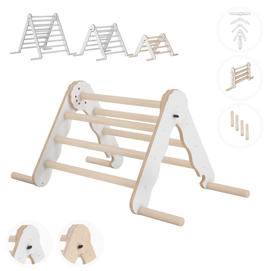 MAMOI® Klettergerüst indoor, Kletterdreieck aus holz, Baby kinder klettern, Kletterturm, Kletterbogen, Regenbogenwippe, Montessori spielzeug ab 1 jahr 2/3 jahre-0