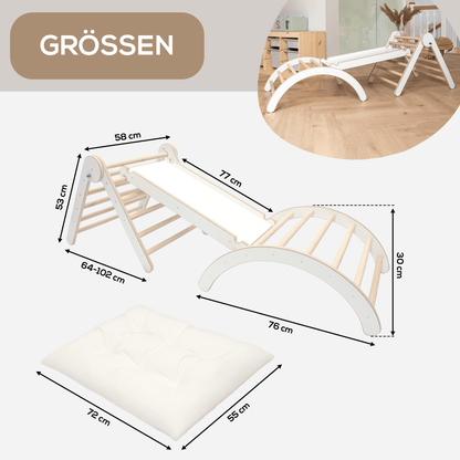 MAMOI® Klettergerüst Kletterdreieck Indoor 4 in 1 SET. Montessori Kletterbogen mit Kissen, Indoor Spielplatz 1-3 Jahre und Rutsche für Kinder.-2