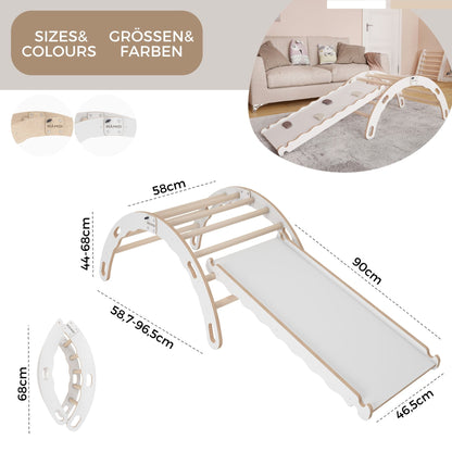 MAMOI® Kletterbogen mit rutsche, Kletterdreieck, Baby klettern, Regenbogenwippe aus holz, Holzbogen für Kinder, Rutschbrett für spielplatz, Klettergerüst indoor ab 1 jahr 2/3 jahre, Montessori-3