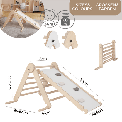 MAMOI® Klettergerüst indoor, Kletterdreieck mit rutsche holz, Baby kinder klettern, Kletterturm rutschbrett, Kletterbogen kinderrutsche, Regenbogenwippe, Montessori spielzeug ab 1 jahr 2/3 jahre-3