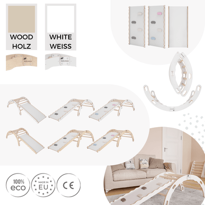 MAMOI® Kletterbogen mit rutsche, Kletterdreieck, Baby klettern, Regenbogenwippe aus holz, Holzbogen für Kinder, Rutschbrett für spielplatz, Klettergerüst indoor ab 1 jahr 2/3 jahre, Montessori-5