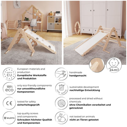 MAMOI® Klettergerüst indoor, Kletterdreieck mit rutsche holz, Baby kinder klettern, Kletterturm rutschbrett, Kletterbogen kinderrutsche, Regenbogenwippe, Montessori spielzeug ab 1 jahr 2/3 jahre-5