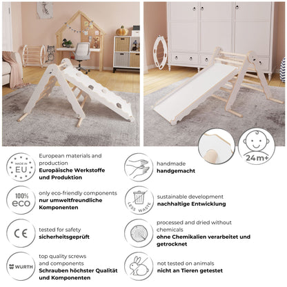 MAMOI® Klettergerüst indoor, Kletterdreieck mit rutsche holz, Baby kinder klettern, Kletterturm rutschbrett, Kletterbogen kinderrutsche, Regenbogenwippe, Montessori spielzeug ab 1 jahr 2/3 jahre-5