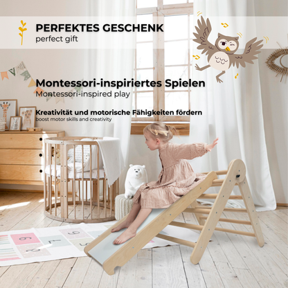 MAMOI® Klettergerüst Kletterdreieck Indoor 4 in 1 SET. Montessori Kletterbogen mit Kissen, Indoor Spielplatz 1-3 Jahre und Rutsche für Kinder.-4