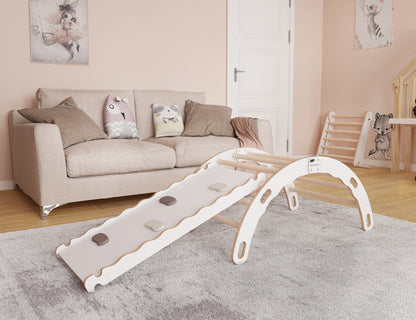 MAMOI® Kletterbogen mit rutsche, Kletterdreieck, Baby klettern, Regenbogenwippe aus holz, Holzbogen für Kinder, Rutschbrett für spielplatz, Klettergerüst indoor ab 1 jahr 2/3 jahre, Montessori-1