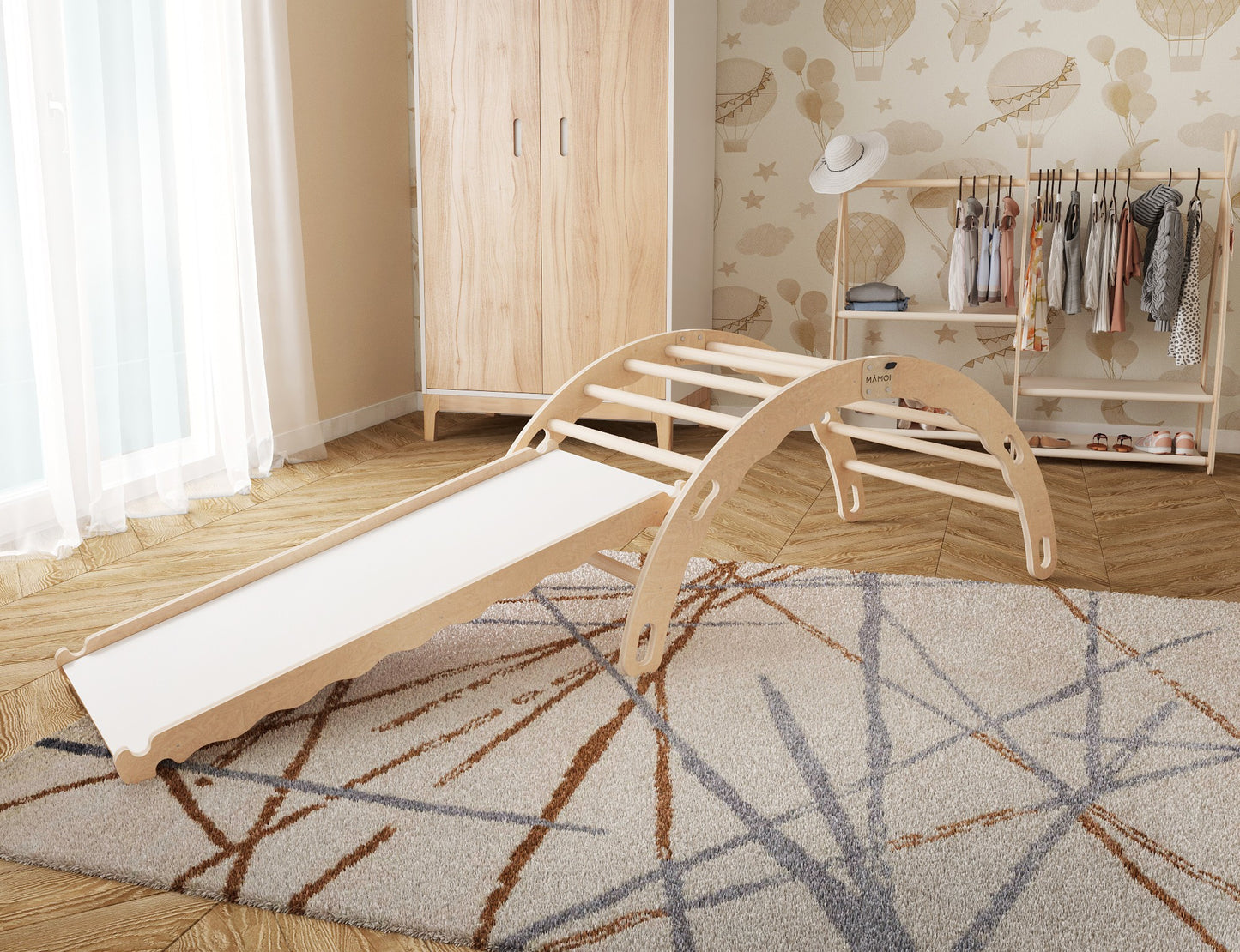 MAMOI® Kletterbogen mit rutsche, Kletterdreieck, Baby klettern, Regenbogenwippe aus holz, Holzbogen für Kinder, Rutschbrett für spielplatz, Klettergerüst indoor ab 1 jahr 2/3 jahre, Montessori-2