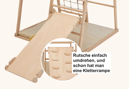 WoodandHearts Indoor Holz Klettergerüst mit Rutsche und Rampe zum klettern