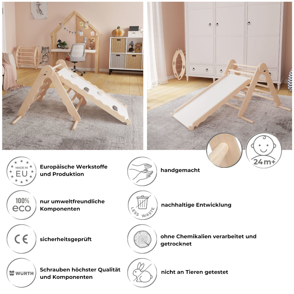 Details und Vorteile von Mamoi Kletterdreieck mit Kletterrampe und Rutsche
