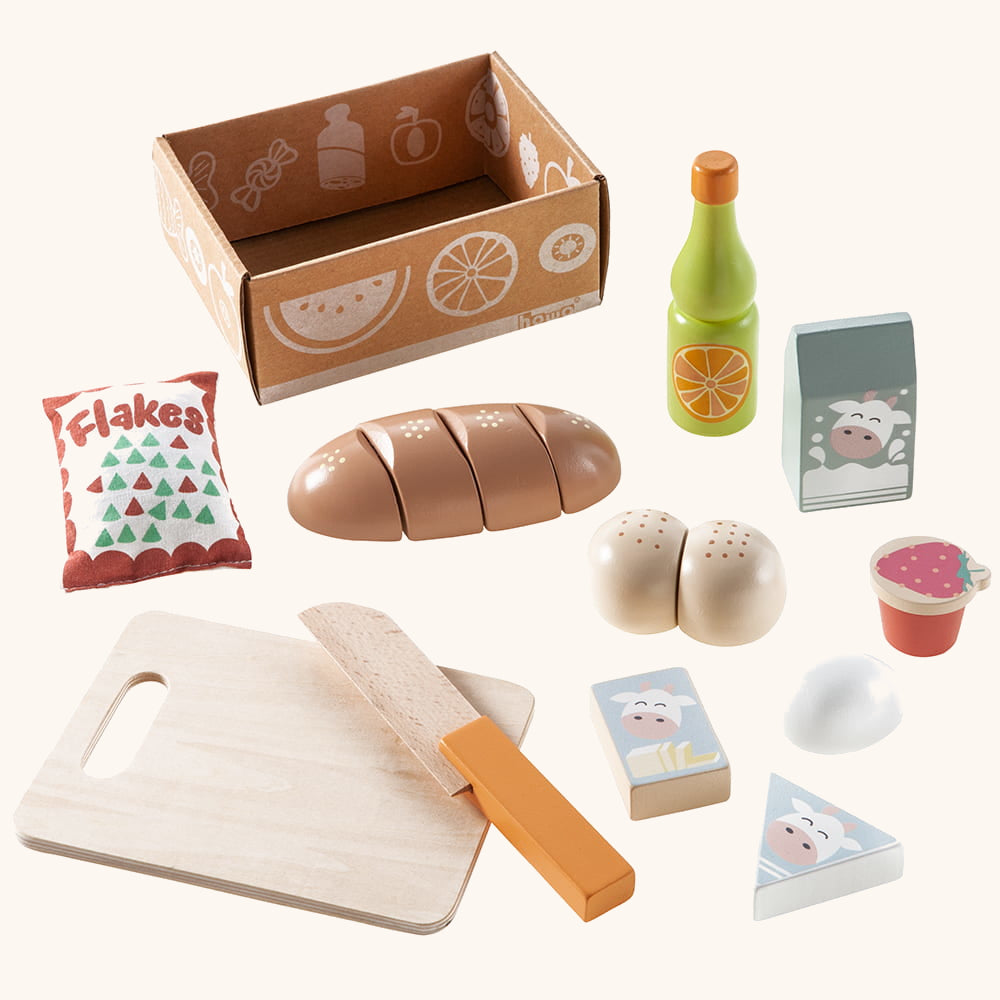 Kaufladen aus Holz mit Markise, Tasche und 32-tlg. Zubehör