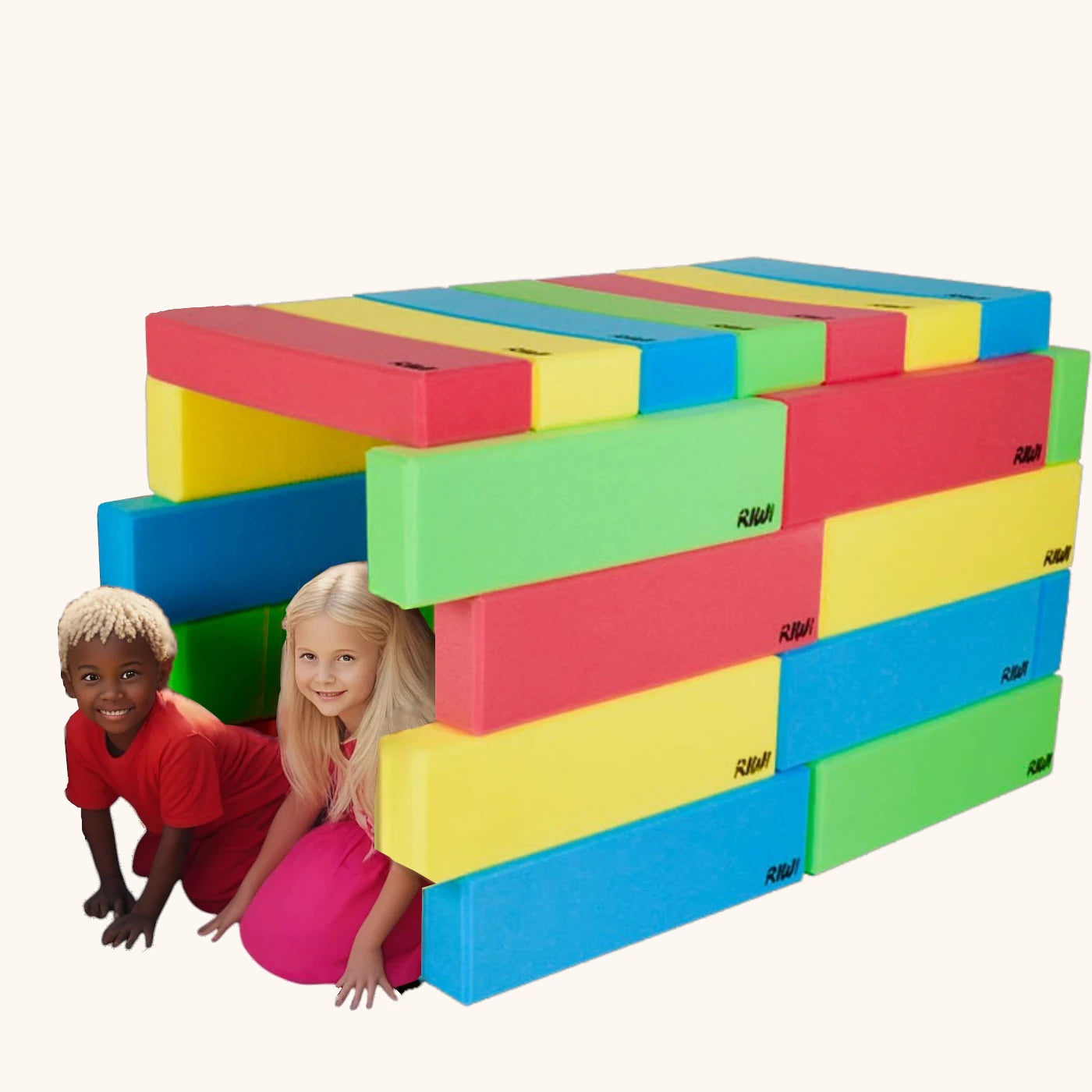 Kinder in Haus aus Riesen-Softbausteine von RIWI